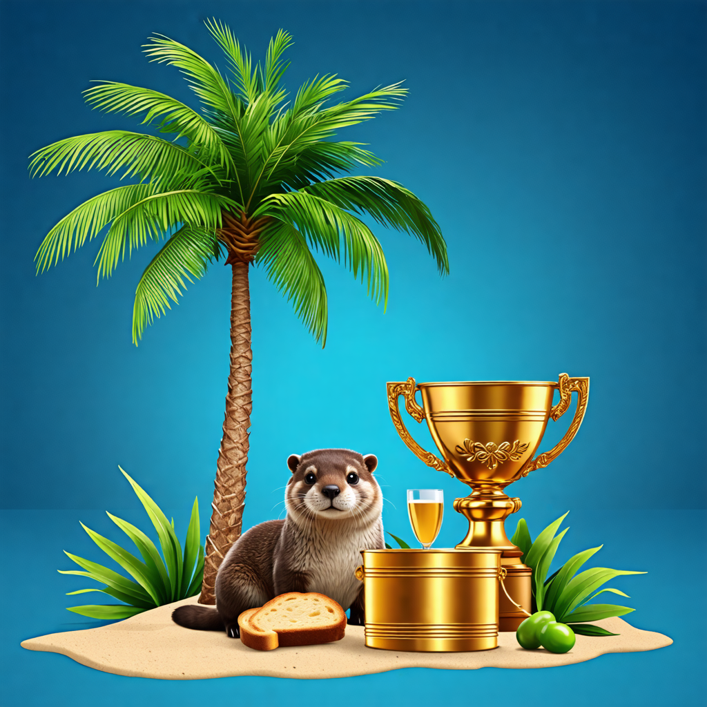 palm tree, trophy, pail, otter, toast